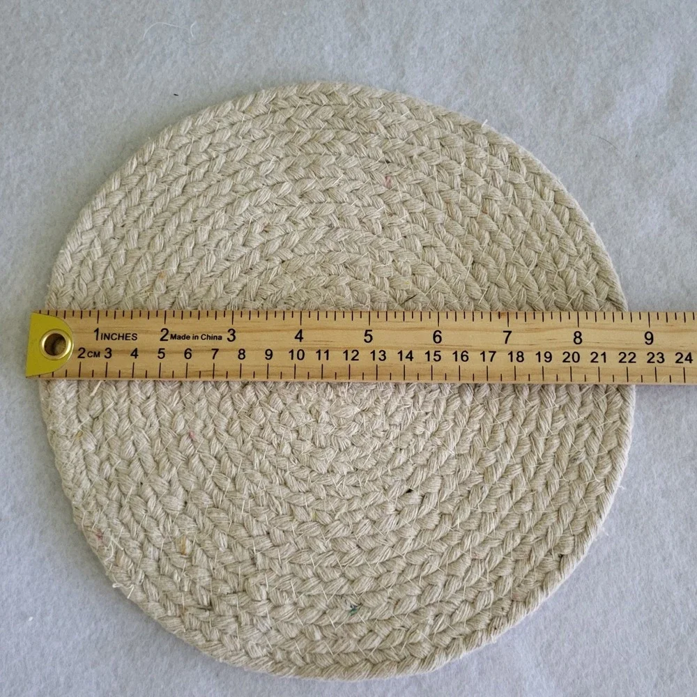 Bee Kind Braided Jute Trivet Round Embroidered Honey Bee Floral Hot‎ Pad 9 Inch